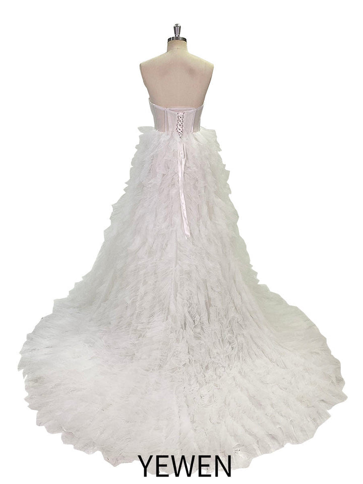 Elegantes, errötendes, rüschenbesetztes Tüll-Brautkleid, Foto-Shooting-Kleid, YEWEN YW220924 