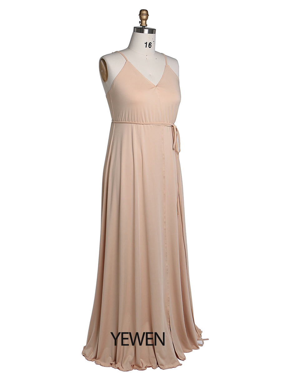 Schlichtes Slip-Kleid aus dehnbarem Stoff mit V-Ausschnitt YEWEN 