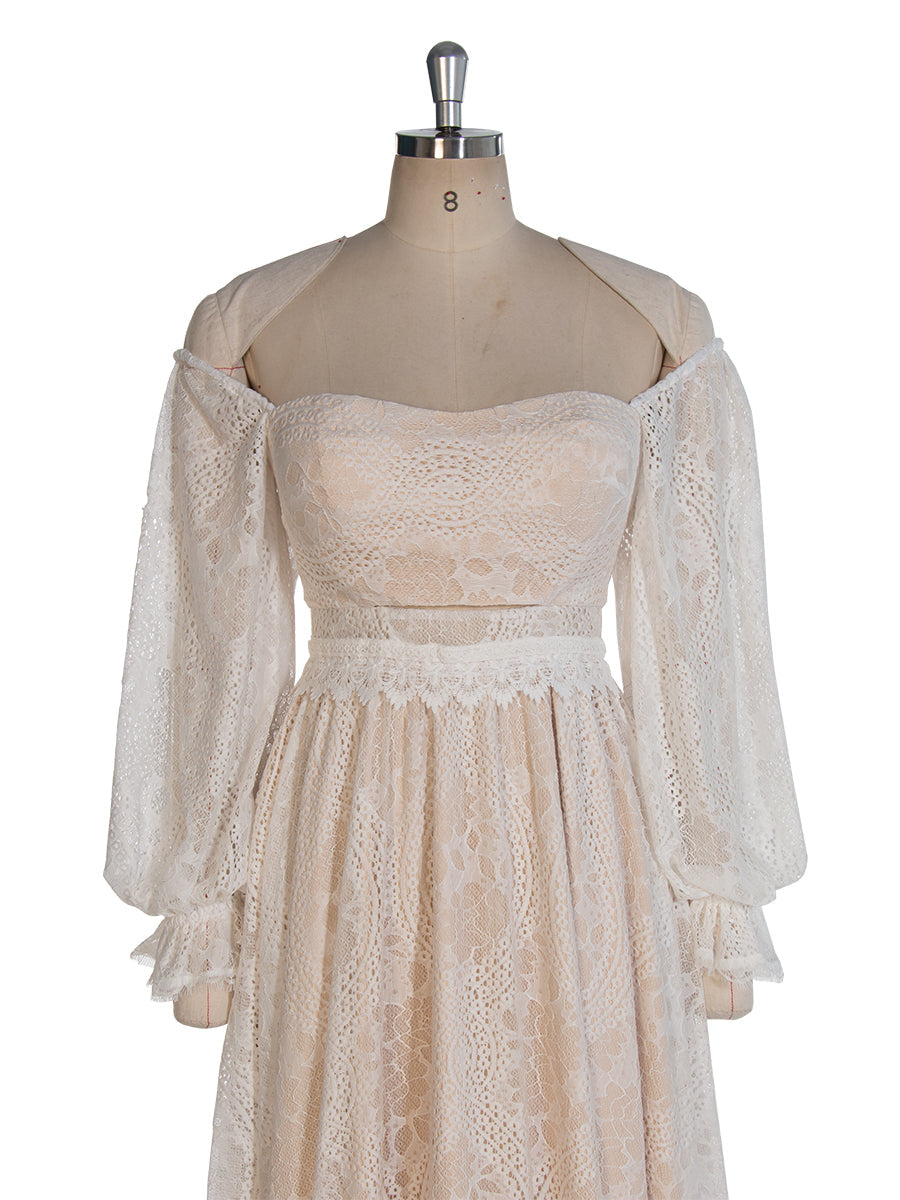 Bohe Lace Vintage Maxikleid Langarm Fotoshooting Kleid YW243117 
