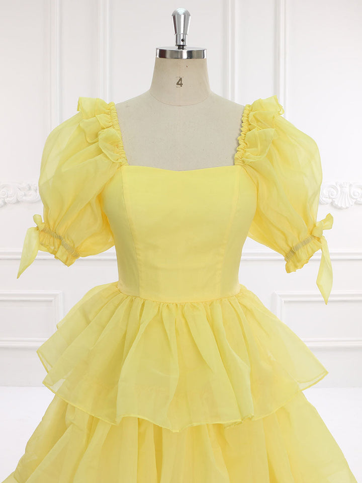 Gelbes Ballkleid mit Rüschen, Abendkleid, Partykleid, Fotoshooting-Kleid, Outfits YW231128 