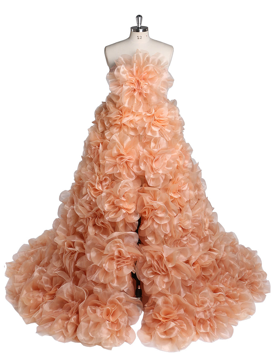 Trägerloses Organza-Umstandskleid mit 3D-Blumen für Fotoshootings, Babyparty, Fotografie-Kleider YW220308 