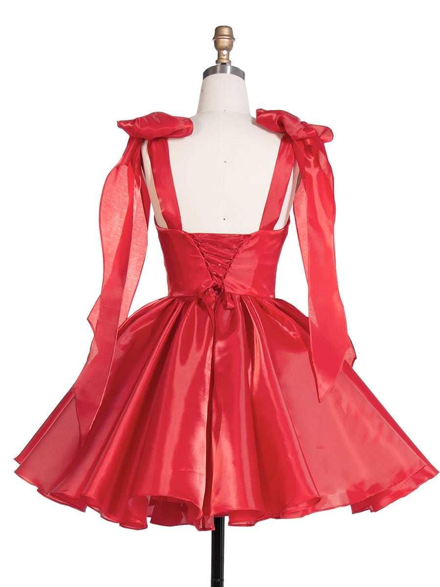 Schleife Akzent Herzausschnitt Kurzes Mini Homecoming Kleider Rot Weihnachtsfeier Kleid YW243100 