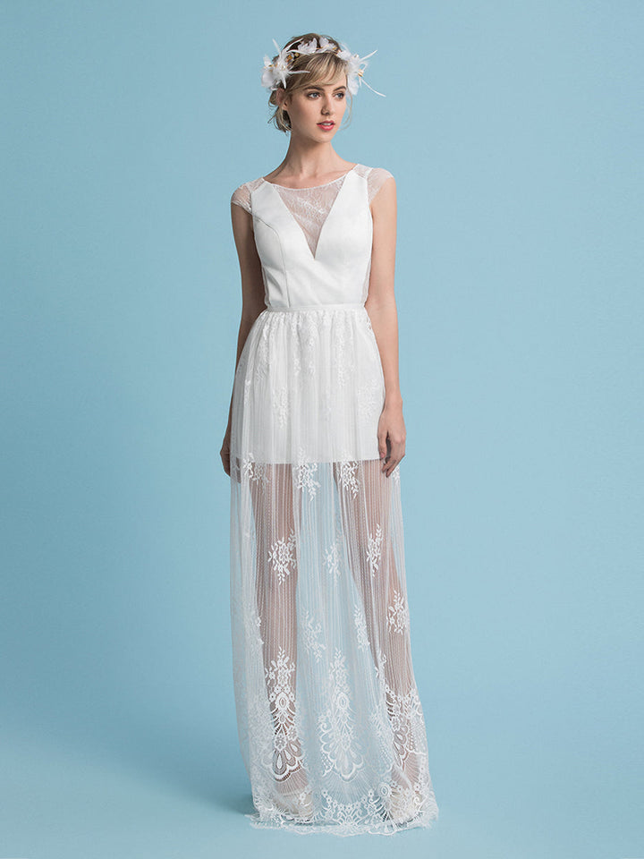 Böhmisches minimalistisches Brautkleid mit abnehmbarem Rock 
