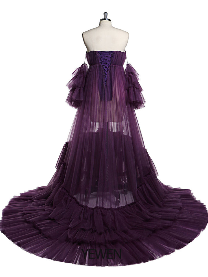 Umstands-Fotoshooting-Kleid mit Herzausschnitt und separaten Ärmeln, transparentes Schwangerschaftskleid, Maxikleid für Damen, YD21818 