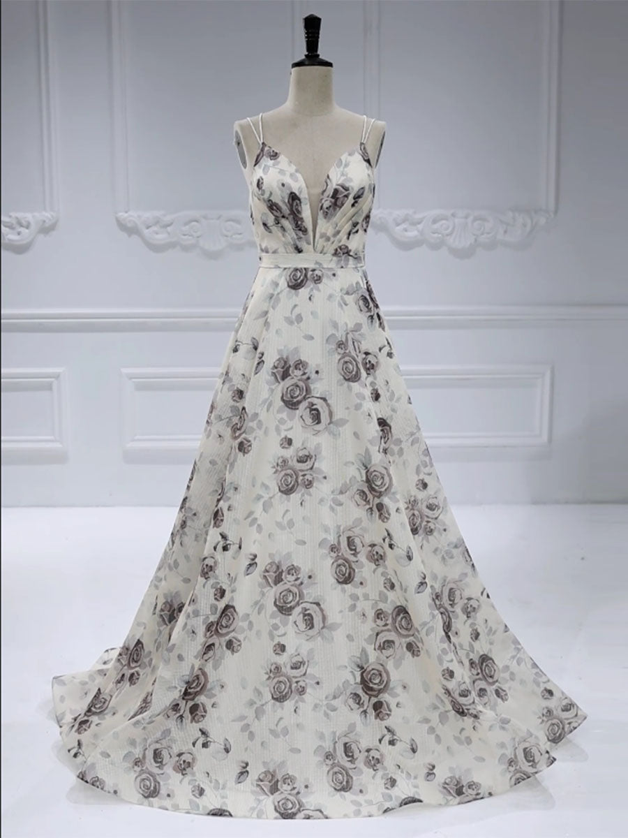 A-line, Sweep Train Printed, Ball Gown ,Evening Dresses