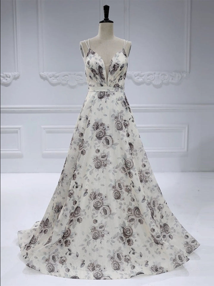 A-line, Sweep Train Printed, Ball Gown ,Evening Dresses