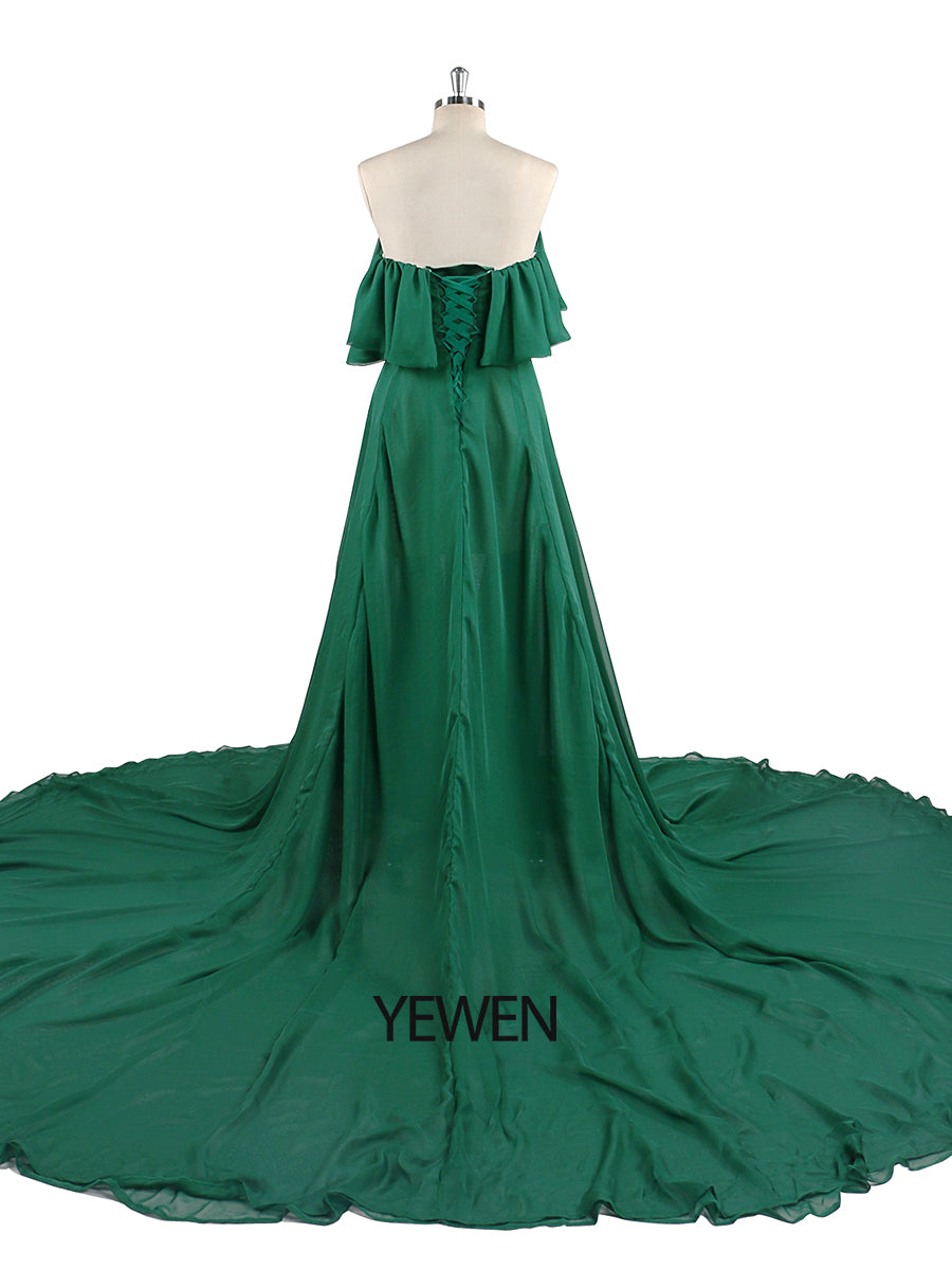 Abendkleid aus Seidenchiffon, schulterfrei, Umstandskleid für Fotoshootings, Fotografie-Kleid, individuell anpassbar, Übergröße YD21106 