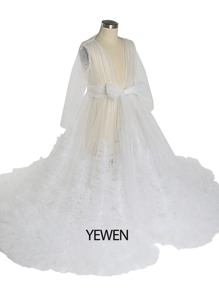 Elegant Mam & Child Photography Dresses Puffy Ruffles Photo Shooting Gowns YEWEN YW220605