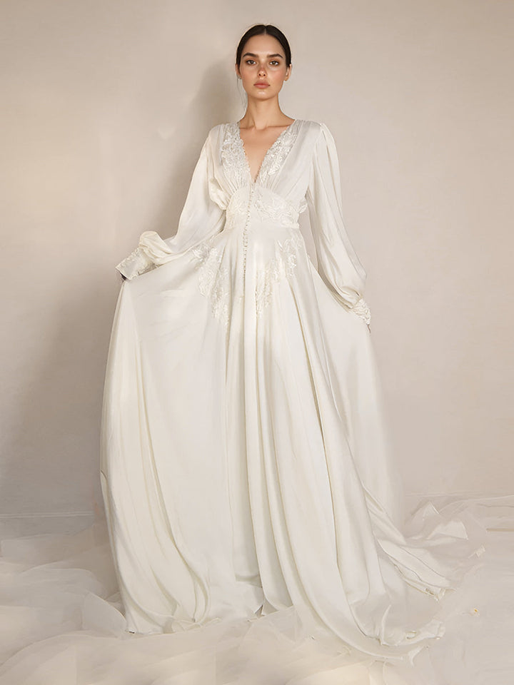 A-Linie Langarm Boho Brautkleid Seidenkleid Seidenkleid 