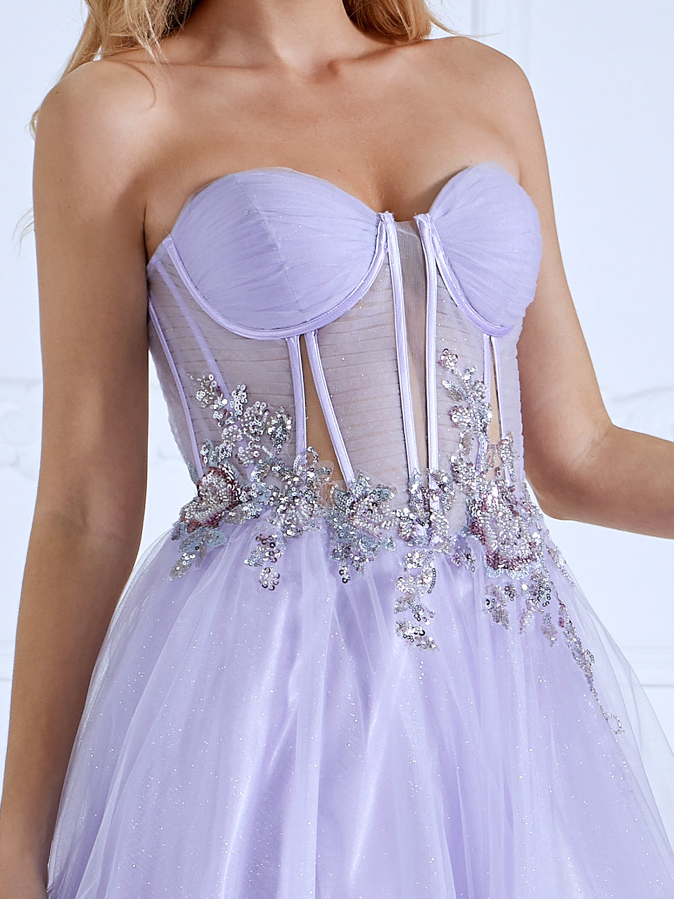 A-line Off , the Shoulder Floor-Length,  Light Purple , Prom Dresses With Sequins Beads