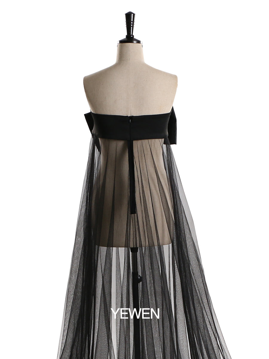 Elegantes Tüllkleid mit großer Schleife, trägerlos, durchsichtig, Umstandskleid für Babyparty, YW2130