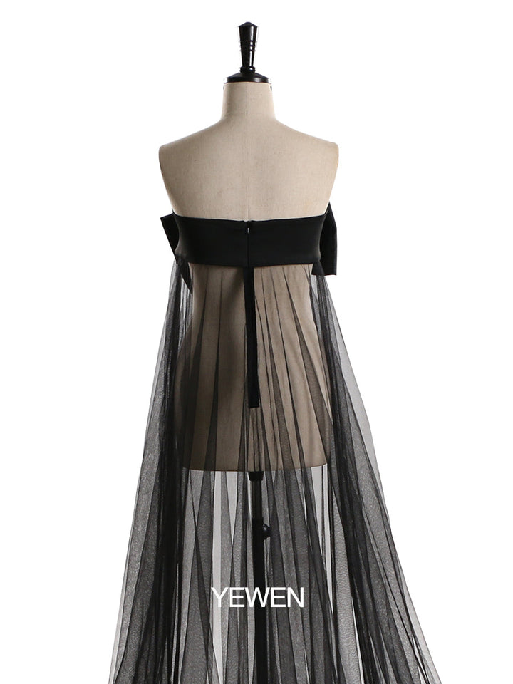 Elegantes Tüllkleid mit großer Schleife, trägerlos, durchsichtig, Umstandskleid für Babyparty, YW2130
