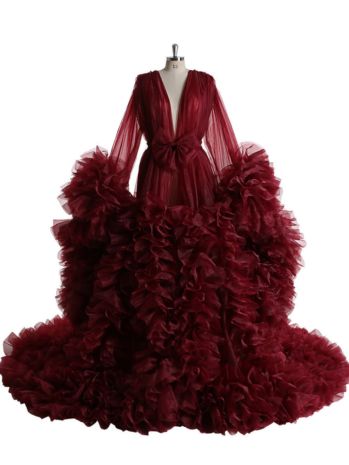 Langärmliges Fotoshooting-Kleid mit Rüschen für Damen, Umstands-Fotoshooting-Kleid YW240091