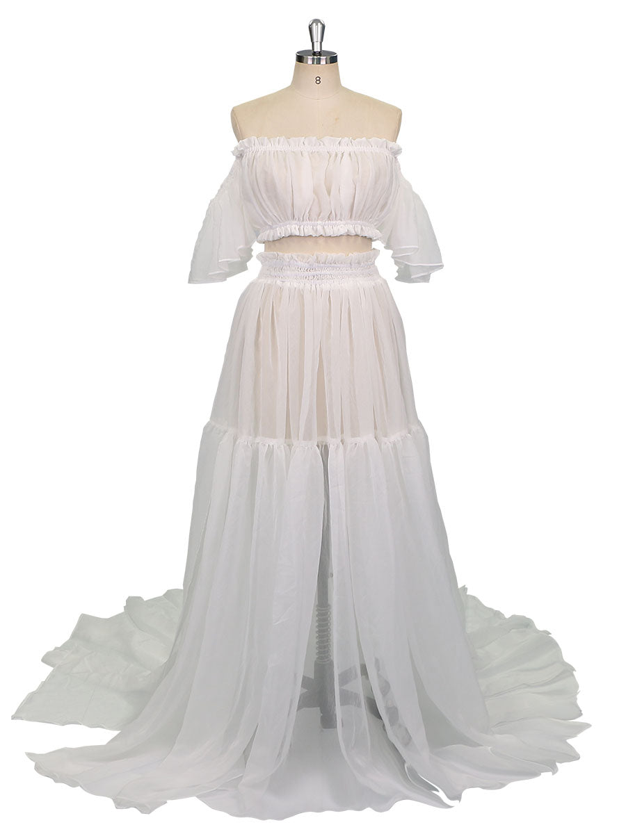 Seidenweiches Organza-Zweiteiler-Set für Damen im Boho-Stil/Oberteil und Rock für Schwangerschafts-Fotoshootings, YW230309