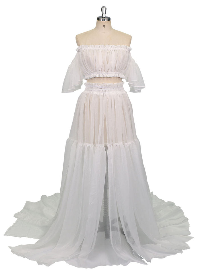 Seidenweiches Organza-Zweiteiler-Set für Damen im Boho-Stil/Oberteil und Rock für Schwangerschafts-Fotoshootings, YW230309