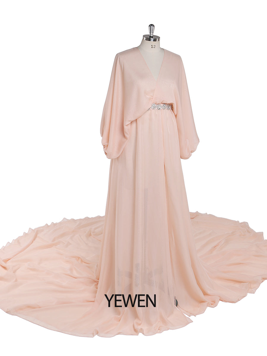 Abendkleid aus Tencel-Chiffon mit V-Ausschnitt, Umstandskleid für Fotoshootings, Fotografie-Kleid, Übergröße 