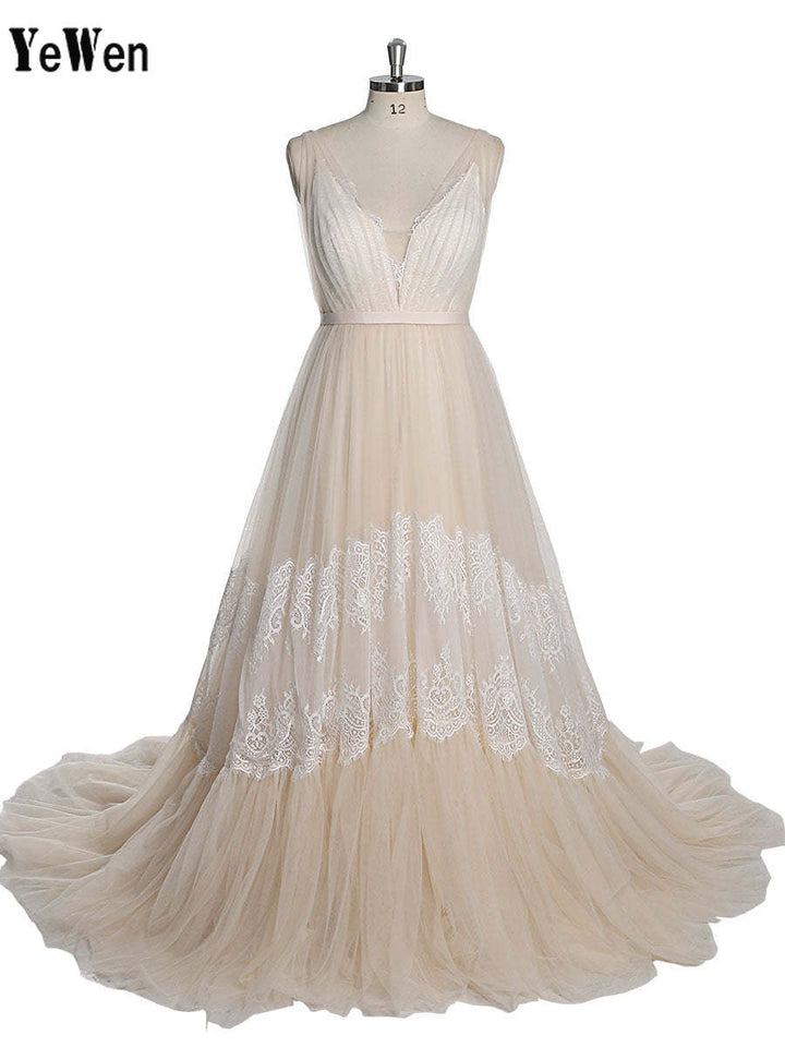 V-Ausschnitt Tüll Umstandskleider für Fotoshootings / Babypartykleid Brautkleid YEWEN YW230213 