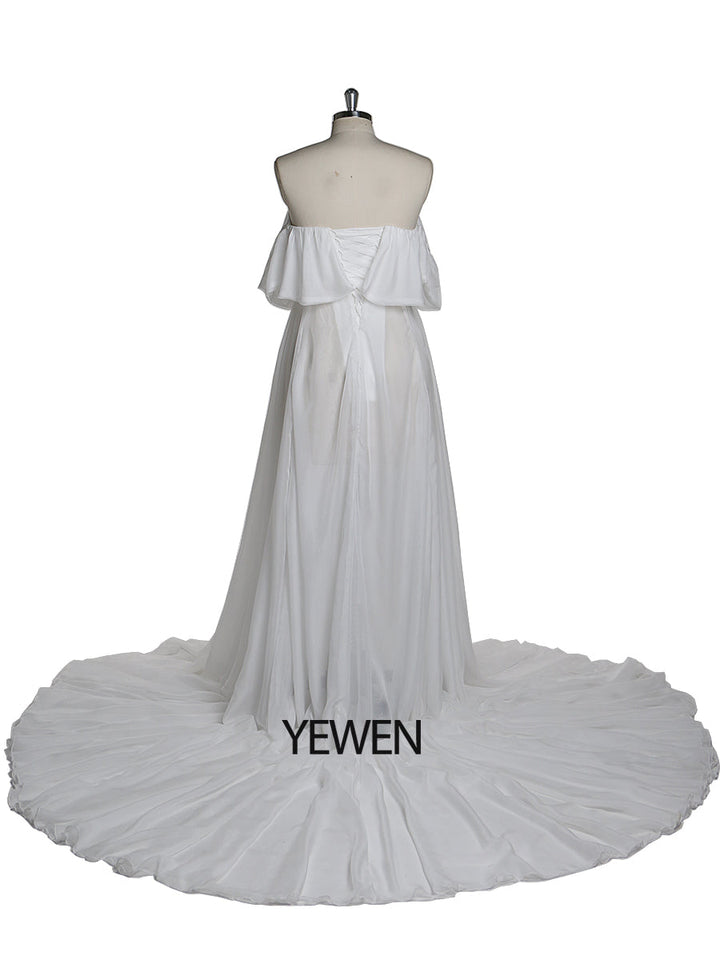 Abendkleid aus Seidenchiffon, schulterfrei, Umstandskleid für Fotoshootings, Fotografie-Kleid, individuell anpassbar, Übergröße YD21106 