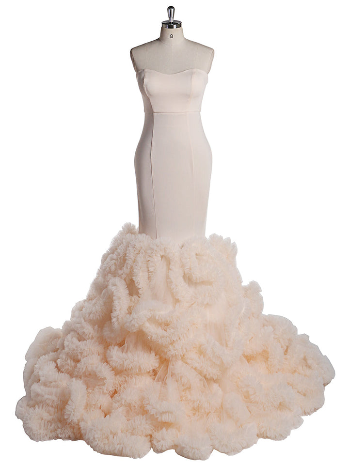 Cremefarbene Brautkleider in Übergröße, Meerjungfrau-Brautkleid, Brautkleid, Stretchstoff, elastischer Gürtel, Umstandsfotografiekleid 