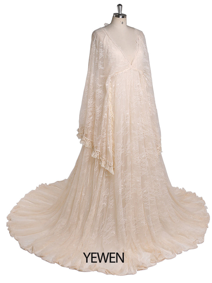 Boho-Umstandskleid aus Spitze für die Fotografie, verstellbare Taille, Umstandskleider für die Dusche, Kleider, gratis Unterkleid, YEWEN YW220418 