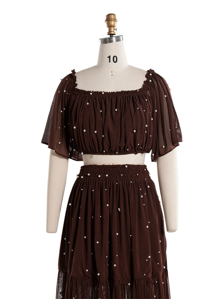 Weiches, dehnbares Mesh-2-teiliges Set-Kleid für Fotoshootings, Maxikleid für Frauen, Fotografie-Requisiten YW240070