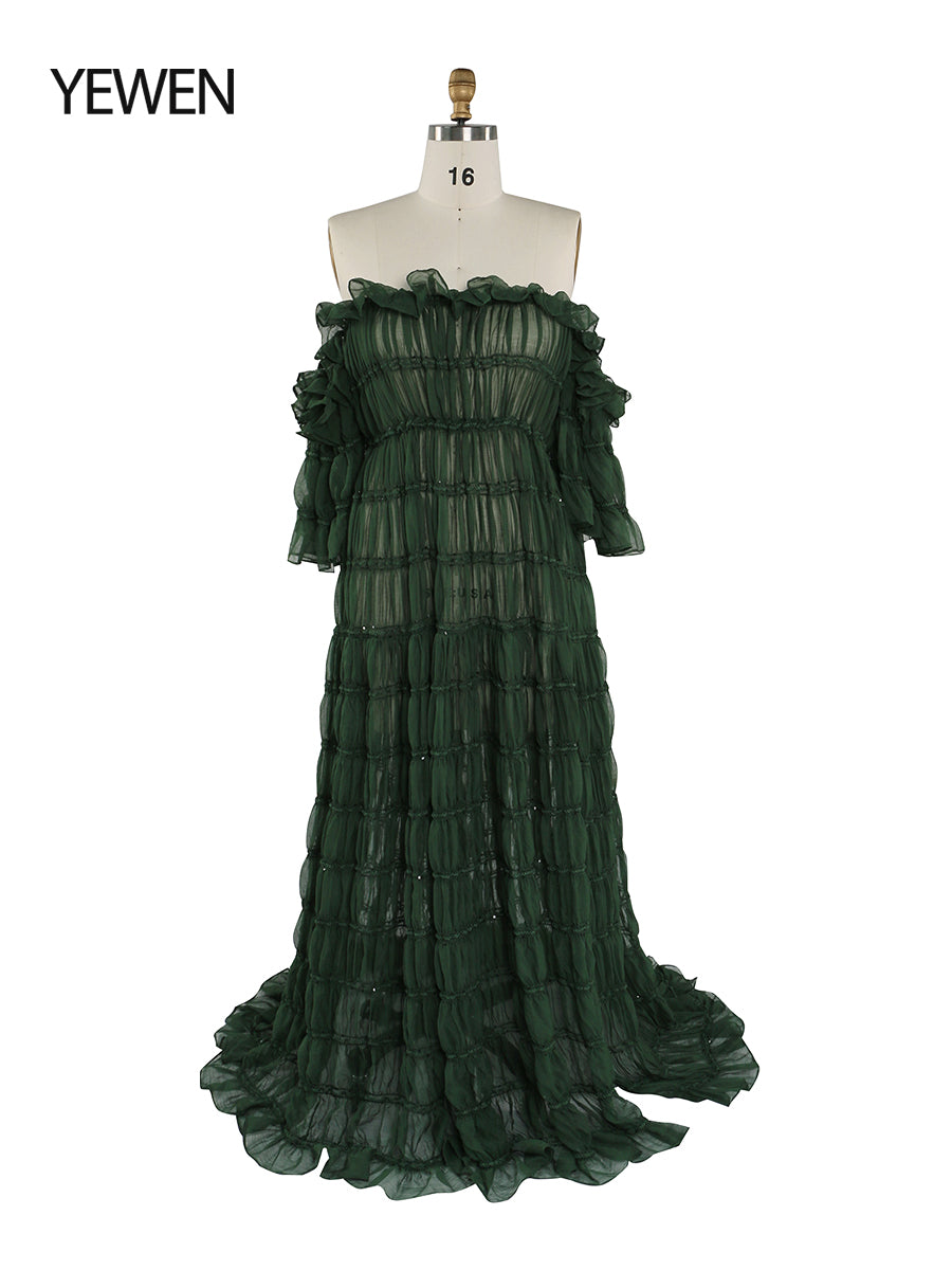 Elegantes schulterfreies Boho-Sommer-Strandkleid für Damen, Fotoshooting-Kleid, Seitenschlitz, YEWEN YW220511 