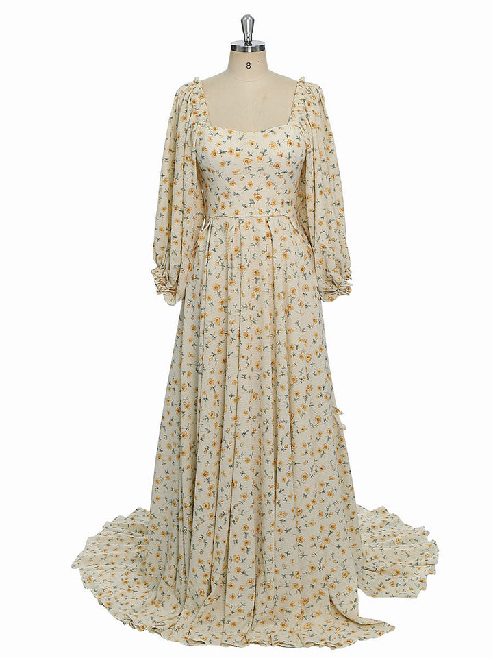 Long Sleeves , Elastic Back Waist , Woman Maxi Dress, Photoshoot Dresses for Ladies