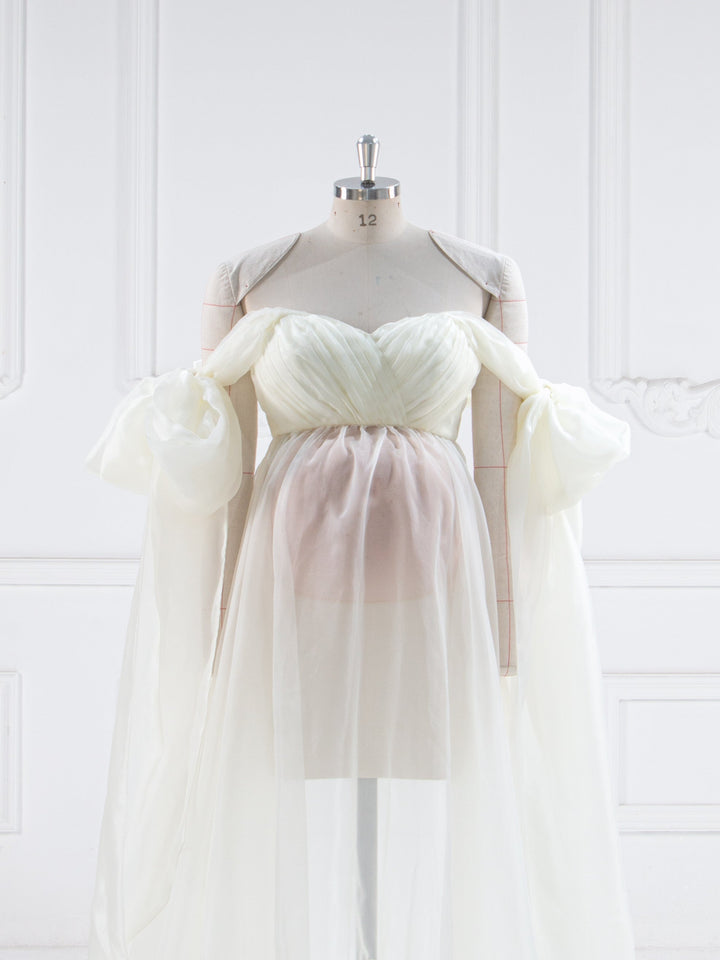 Umstandskleid aus weichem Organza aus Seide für Babyparty, Sommer-Umstandskleid für Fotoshootings, YW240019 