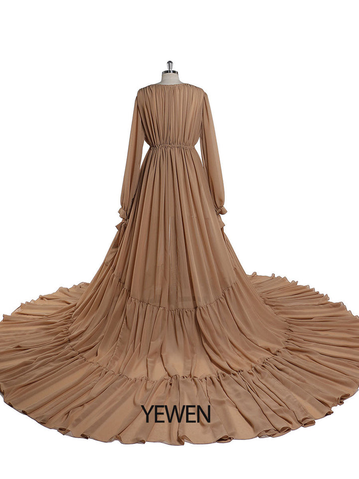Chiffon Tan Farbe Custom Plus Größe Mutterschaft Kleid Fotografie Kleid YW220217 