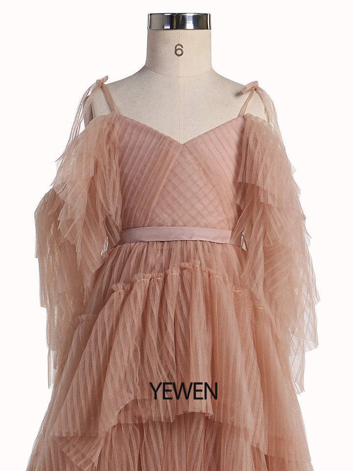 V-Ausschnitt Erstkommunionkleider für Mädchen Weicher Tüll Blumenmädchenkleider Prinzessin Partykleid Fotoshootingkleid 