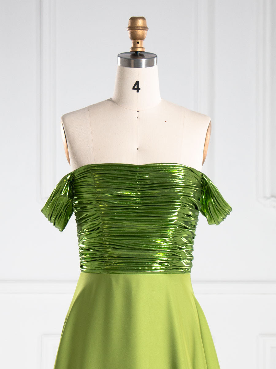 A-line, Off The Shoulder , Floor Length Satin, Prom Dresses 