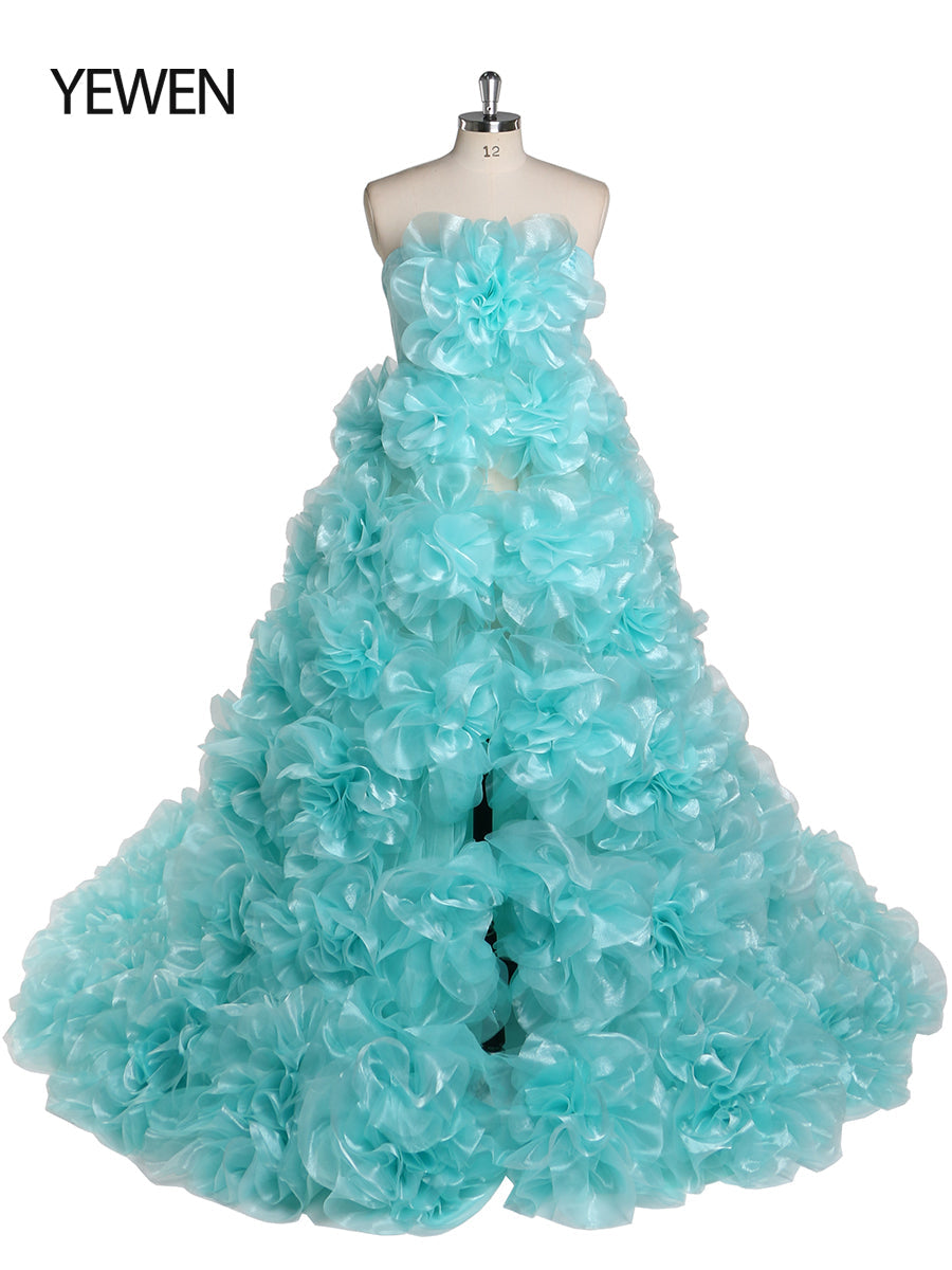 Trägerloses Organza-Umstandskleid mit 3D-Blumen für Fotoshootings, Babyparty, Fotografie-Kleider YW220308 