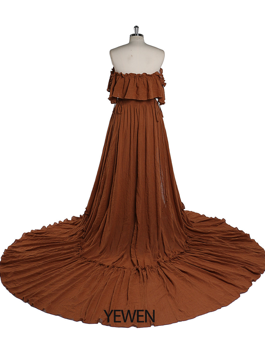Elegantes schulterfreies Umstandskleid für Fotoshootings, verstellbare Taille, Umstandskleid für Babyparty, Maxikleid YEWEN YD22107