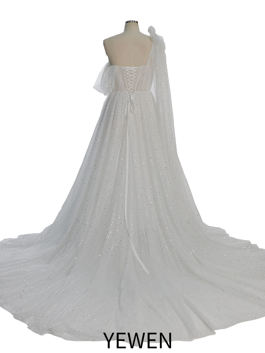 Glitzerndes Tüllkleid mit Sternenhimmel-Fotografie-Kleid, modisches Glitzer-Mesh-Designer-Ballkleid, lang, YEWEN YW010 