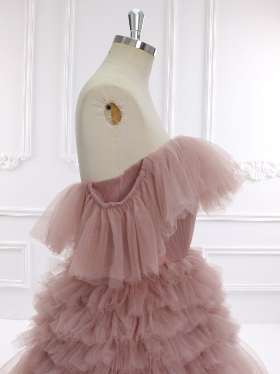 Elegantes schulterfreies Rüschen-Brautkleid in bunten Tüll für Fotoshootings YW231157 