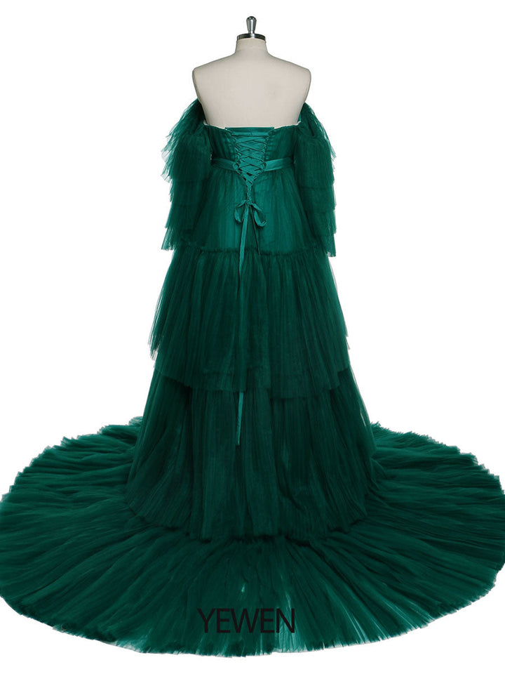Sexy schulterfreies Umstandskleid mit Rüschen und Schnürung, Abendkleid für Fotoshootings, YW2051 