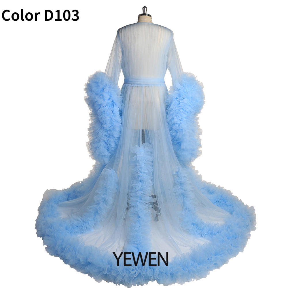 Langärmliges Brautkleid, elegantes, durchsichtiges Maxi-Umstandskleid mit Rüschen