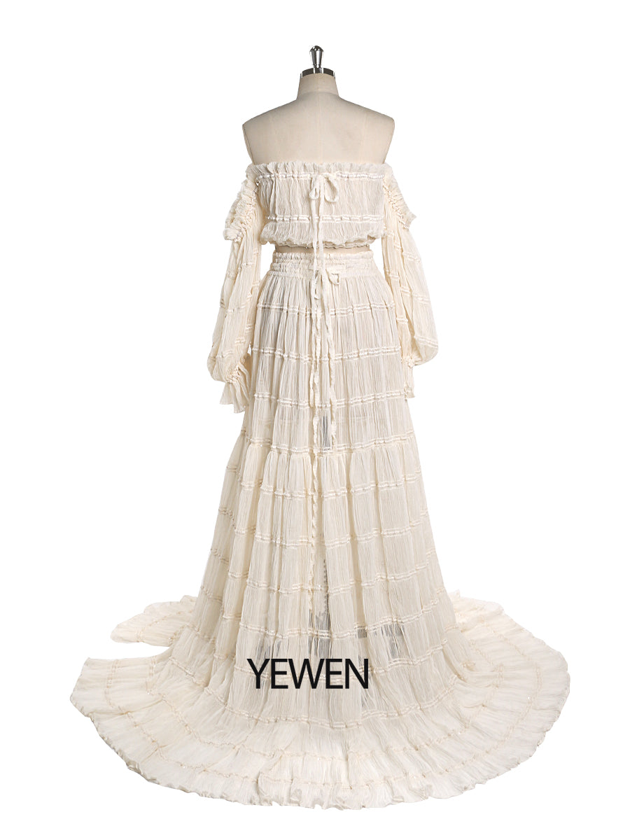 Elegant 2 Piece Set dress Boho Summer Beach Dress Woman Photo Shoot Gowns Side Slit  YEWEN YW220821