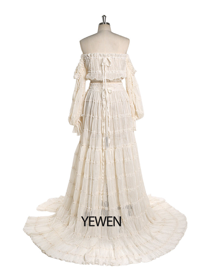 Elegant 2 Piece Set dress Boho Summer Beach Dress Woman Photo Shoot Gowns Side Slit  YEWEN YW220821