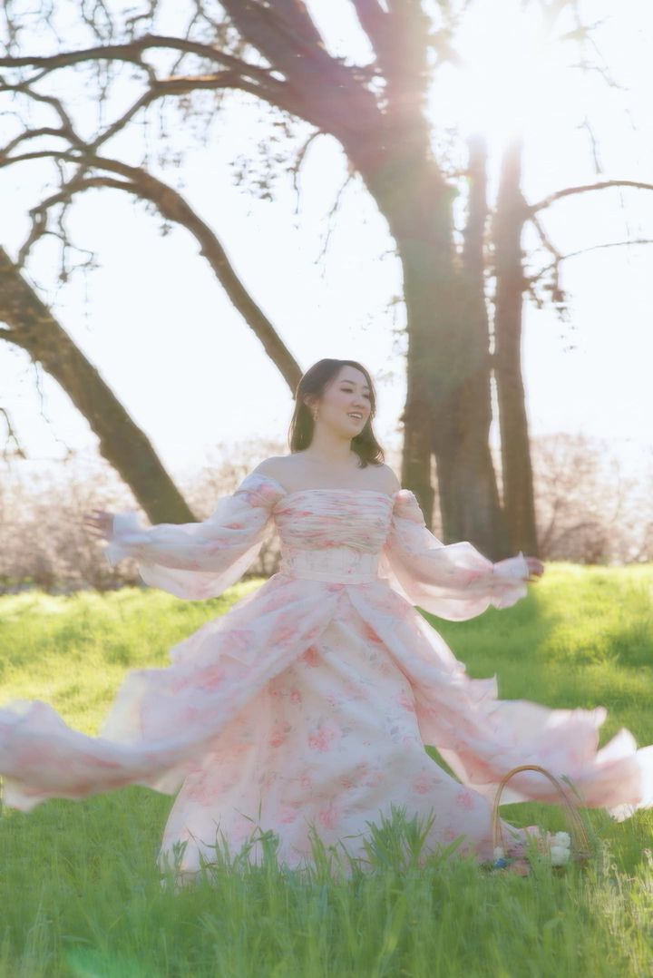 A Line , Floor Length , Printing Floral Prom Dress , Photo Shoots Dress