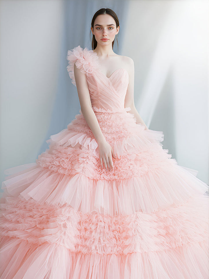 Trägerloses A-Linien-Brautkleid in mehreren Lagen, Tüllkleid, Fotografie-Kleid 