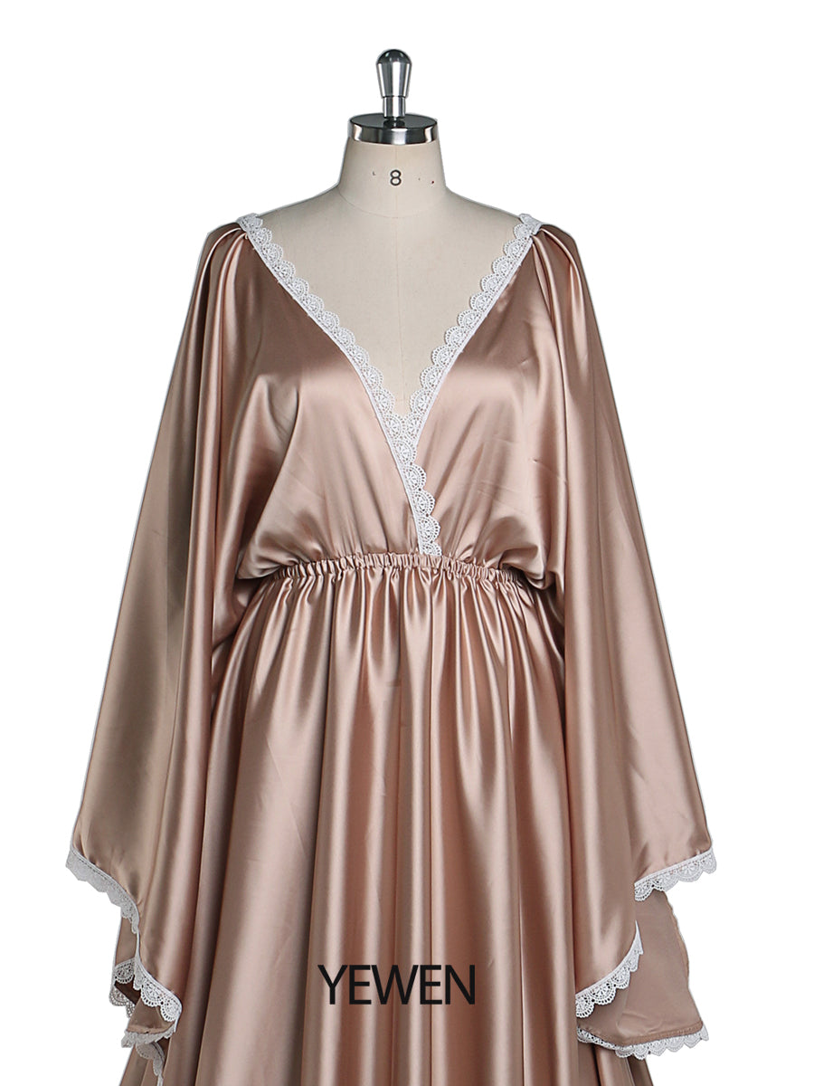 Rose-Satin Bohemian Mutterschaft Foto-Shooting Kleid Einstellbare Taille Fotografie Kleid Maxi Frau Kleid YEWEN YW220317 