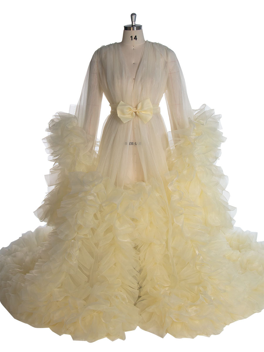 Langärmliges Fotoshooting-Kleid mit Rüschen für Damen, Umstands-Fotoshooting-Kleid YW240091
