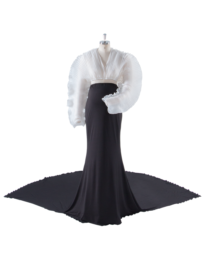 2-teiliges Set aus plissierten Organza-Oberteilen mit dehnbarem Rock, Umstandskleider für Fotoshootings, Babyparty-Kleider, YW243163