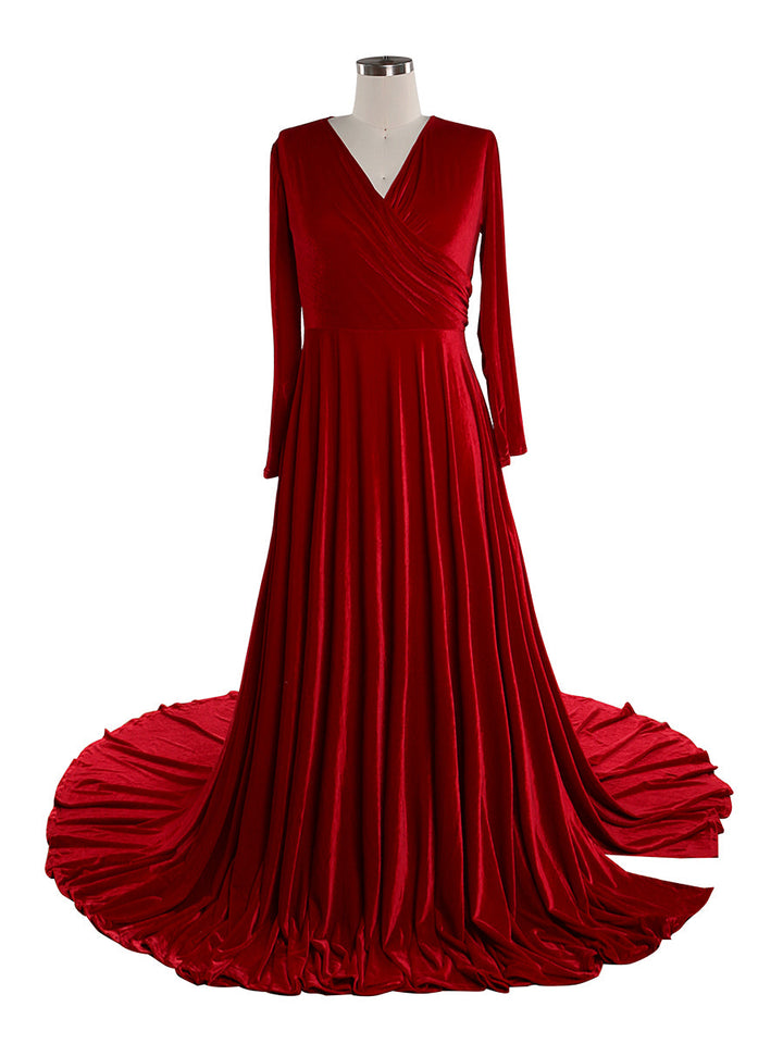 Autumn Woman Plus Size Boho Velvet Gown Long Sleeves Magical Dress for Special Moments Maternity Photo Shoots Gowns YW220918