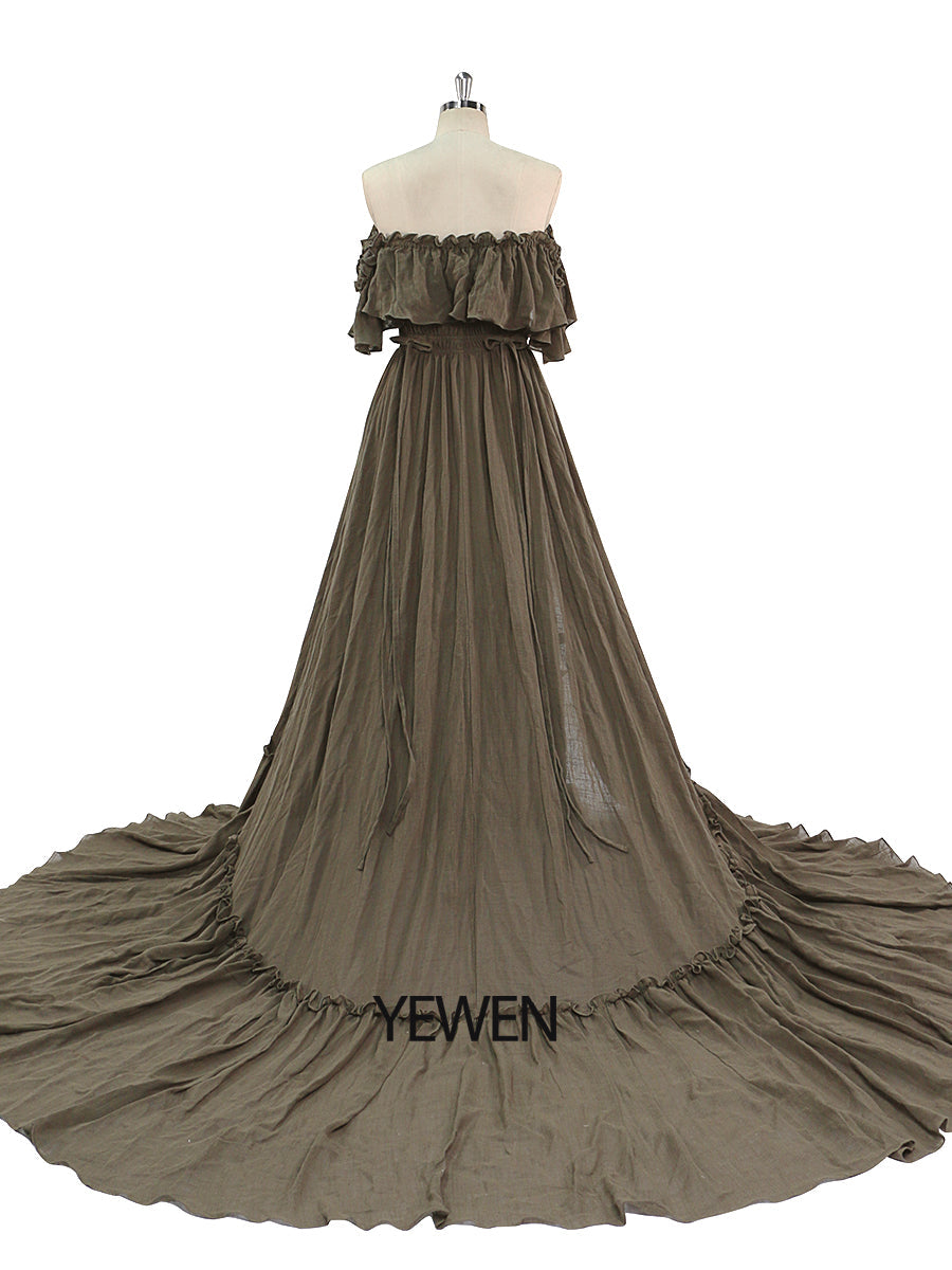 Elegantes schulterfreies Umstandskleid für Fotoshootings, verstellbare Taille, Umstandskleid für Babyparty, Maxikleid YEWEN YD22107