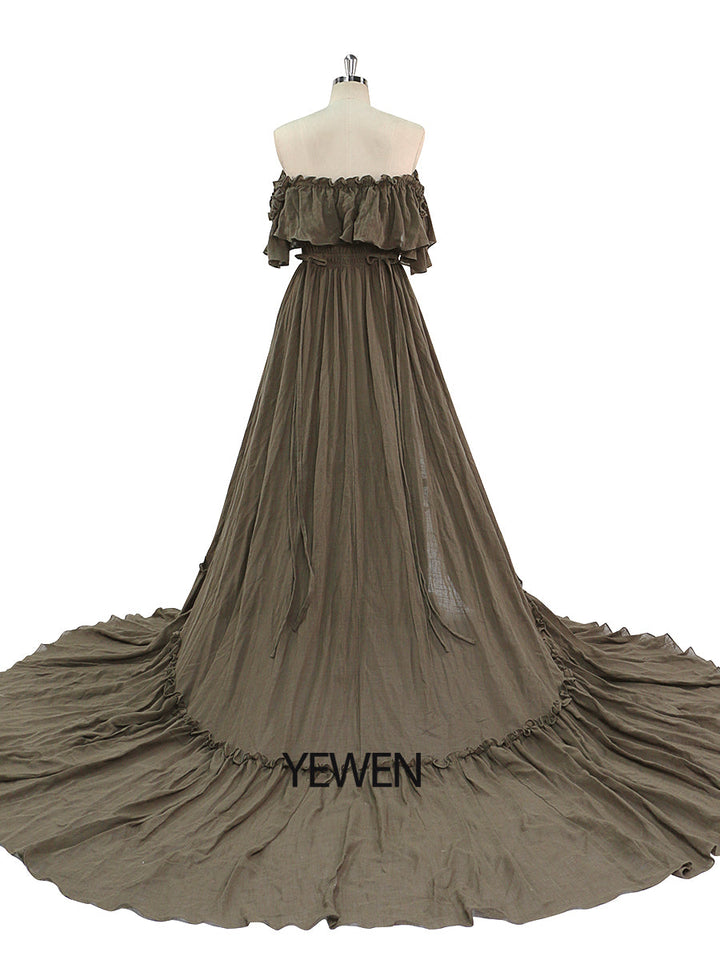 Elegantes schulterfreies Umstandskleid für Fotoshootings, verstellbare Taille, Umstandskleid für Babyparty, Maxikleid YEWEN YD22107