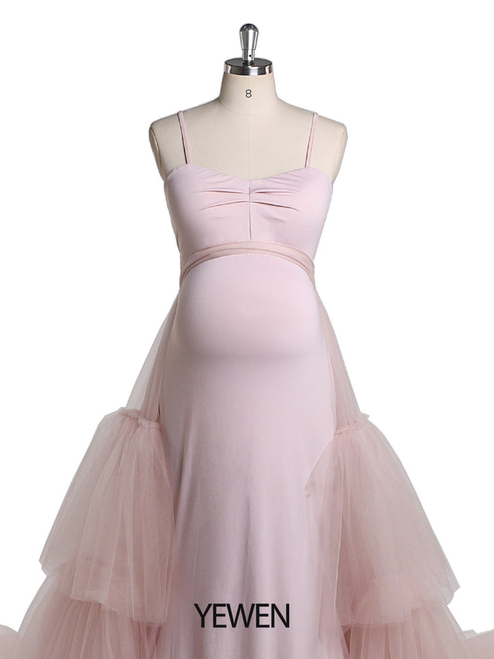 Abnehmbare Schleppe Meerjungfrau Stretch Stoff Umstandsabendkleid Umstandskleid für Fotoshooting YW220428 