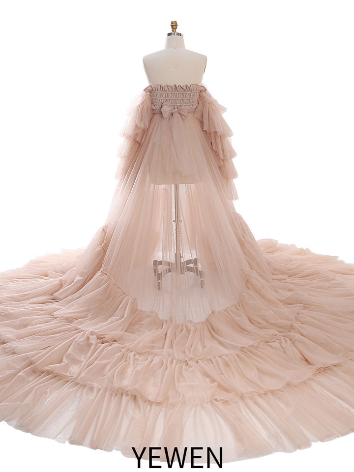 Neuankömmling Tüll Umstandskleid für Fotoshootings Gekräuseltes Spitzen-Abendkleid Fotografie Kleid YEWEN YW220934 