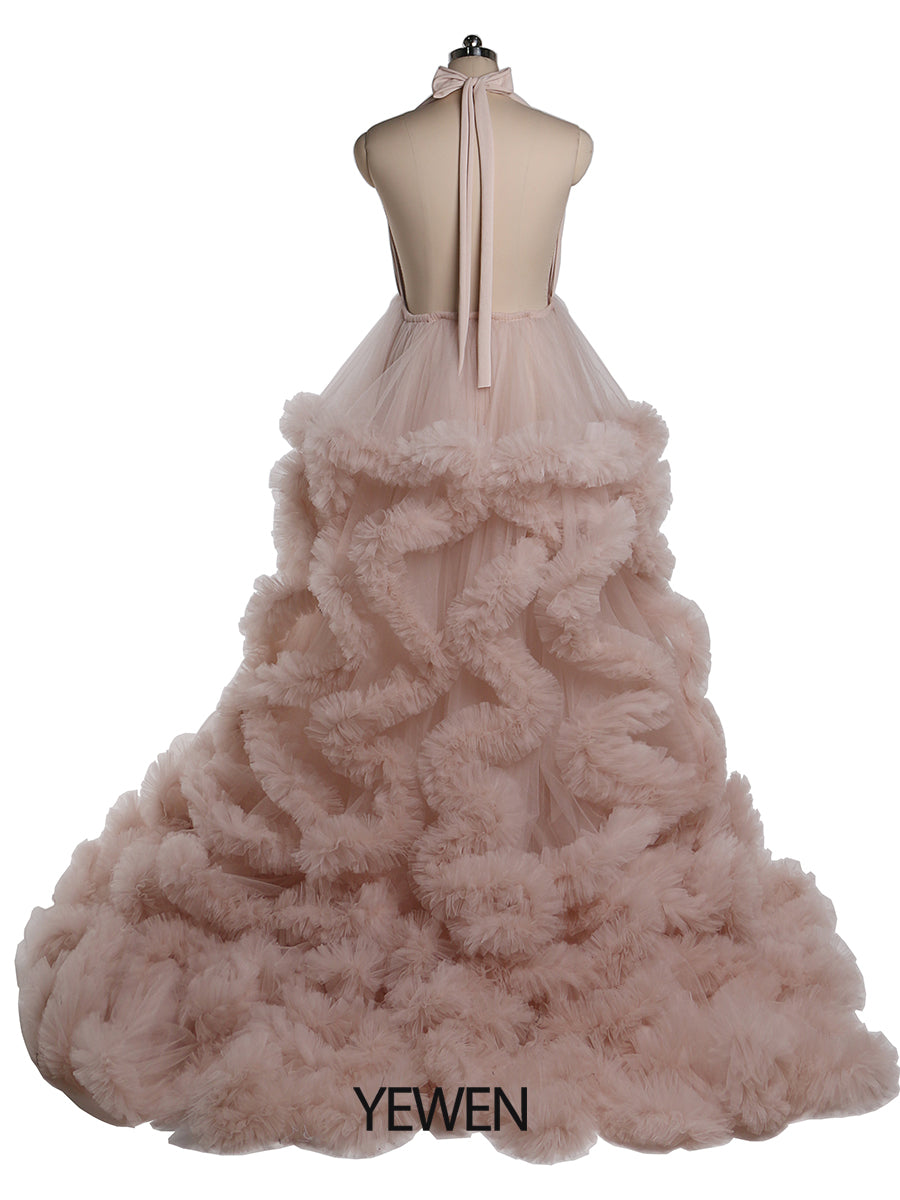 V-Ausschnitt Rückenfreies Wolkenrüschen Brautkleid Umstandskleid für Fotoshooting YW220116 